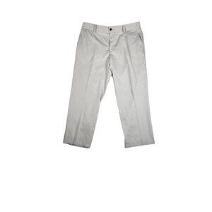 Adidas Men's 38x30 Flat-Front Pants, Beige, Climalite